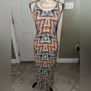 Free People Aztec Print Viscose Maxi Backless Dress Size 2